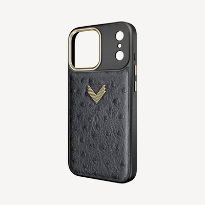 iPhone 17 Pro Phone Case, Ostrich Leather, Antique VLogo
