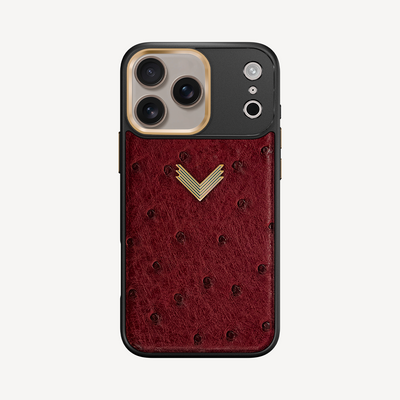 iPhone 17 Pro Max Phone Case, Ostrich Leather, Antique VLogo