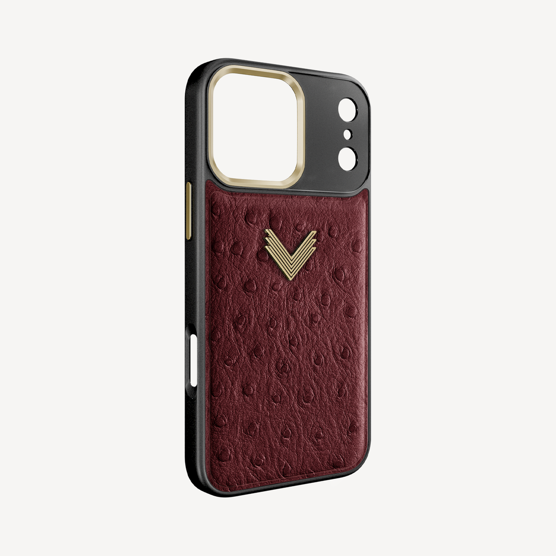 iPhone 17 Pro Max Phone Case, Ostrich Leather, Antique VLogo