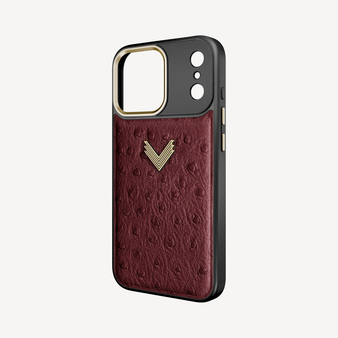 iPhone 17 Pro Phone Case, Ostrich Leather, Antique VLogo