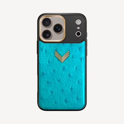 iPhone 17 Pro Phone Case, Ostrich Leather, Antique VLogo