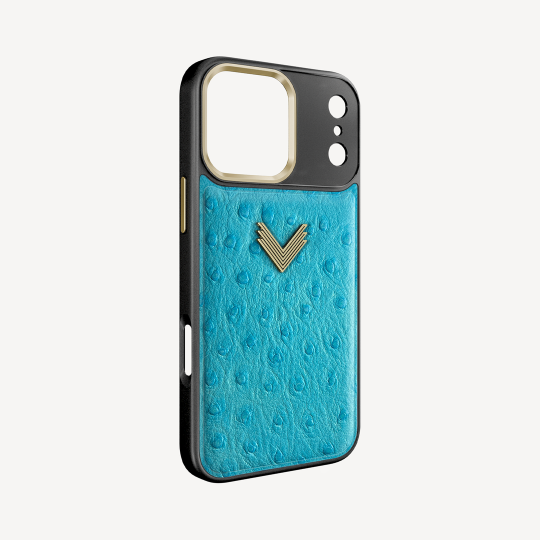 iPhone 17 Pro Max Phone Case, Ostrich Leather, Antique VLogo
