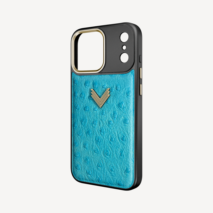 iPhone 17 Pro Max Phone Case, Ostrich Leather, Antique VLogo