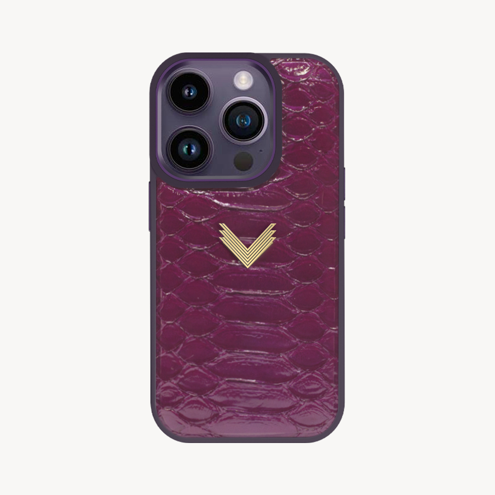 iPhone 14 Pro Phone Case, Python Leather, Antique VLogo