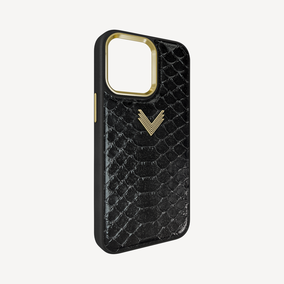 iPhone 14 Pro Phone Case, Python Leather, Antique VLogo