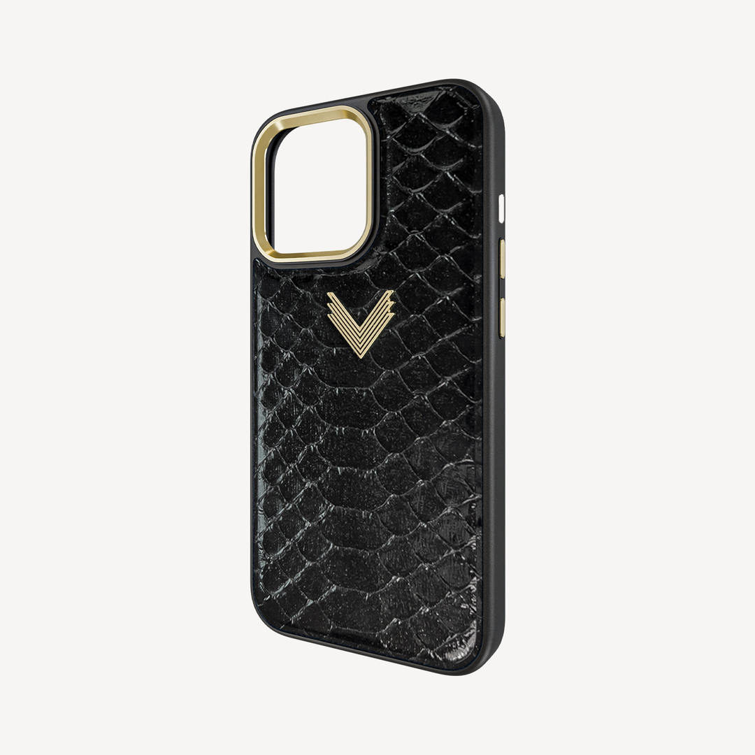 iPhone 14 Pro Phone Case, Python Leather, Antique VLogo