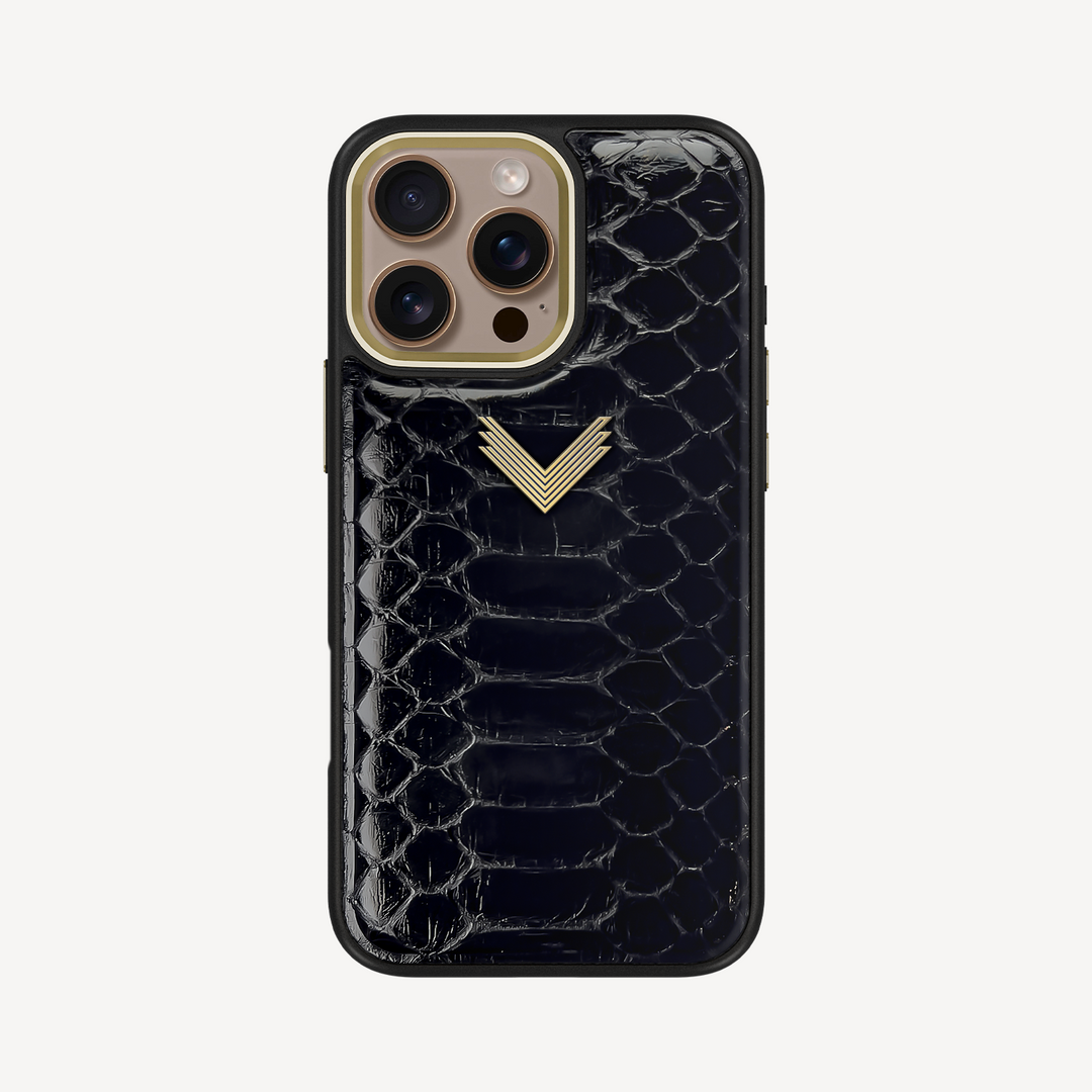 iPhone 16 Pro Max Phone Case, Python Leather, Antique VLogo
