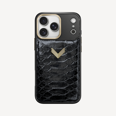 iPhone 17 Pro Phone Case, Python Leather, Antique VLogo