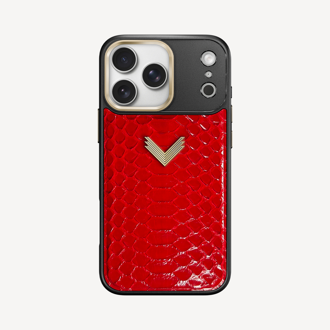 iPhone 17 Pro Max Phone Case, Python Leather, Antique VLogo