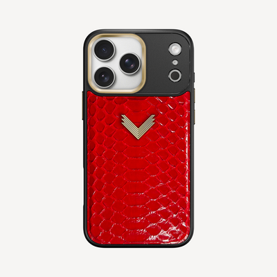 iPhone 17 Pro Phone Case, Python Leather, Antique VLogo
