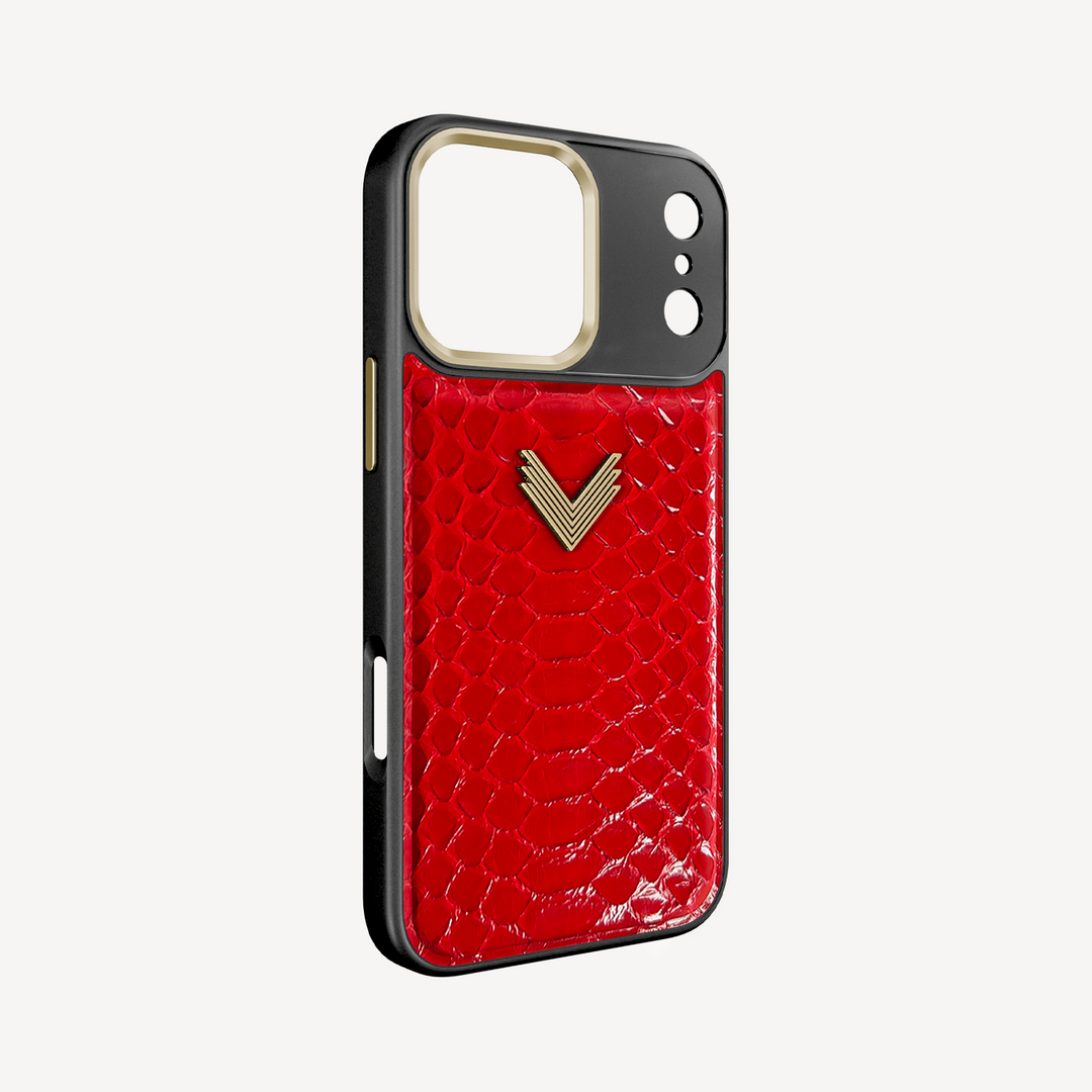 iPhone 17 Pro Phone Case, Python Leather, Antique VLogo