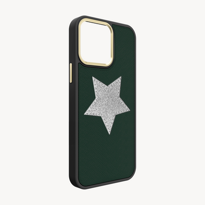 iPhone 14 Pro Phone Case, Saffiano Leather, Glitter V-Star