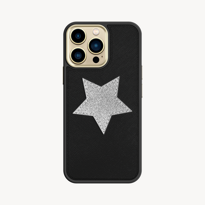 iPhone 13 Pro Phone Case, Saffiano Leather, Glitter V-Star