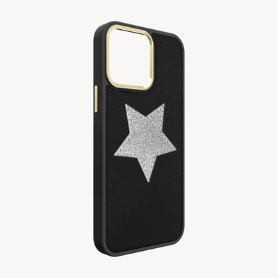 iPhone 14 Pro Phone Case, Saffiano Leather, Glitter V-Star