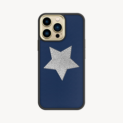 iPhone 13 Pro Phone Case, Saffiano Leather, Glitter V-Star