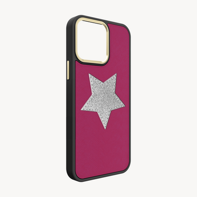 iPhone 13 Pro Phone Case, Saffiano Leather, Glitter V-Star