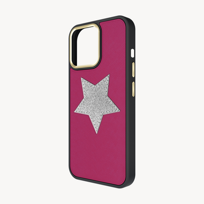 iPhone 13 Pro Phone Case, Saffiano Leather, Glitter V-Star