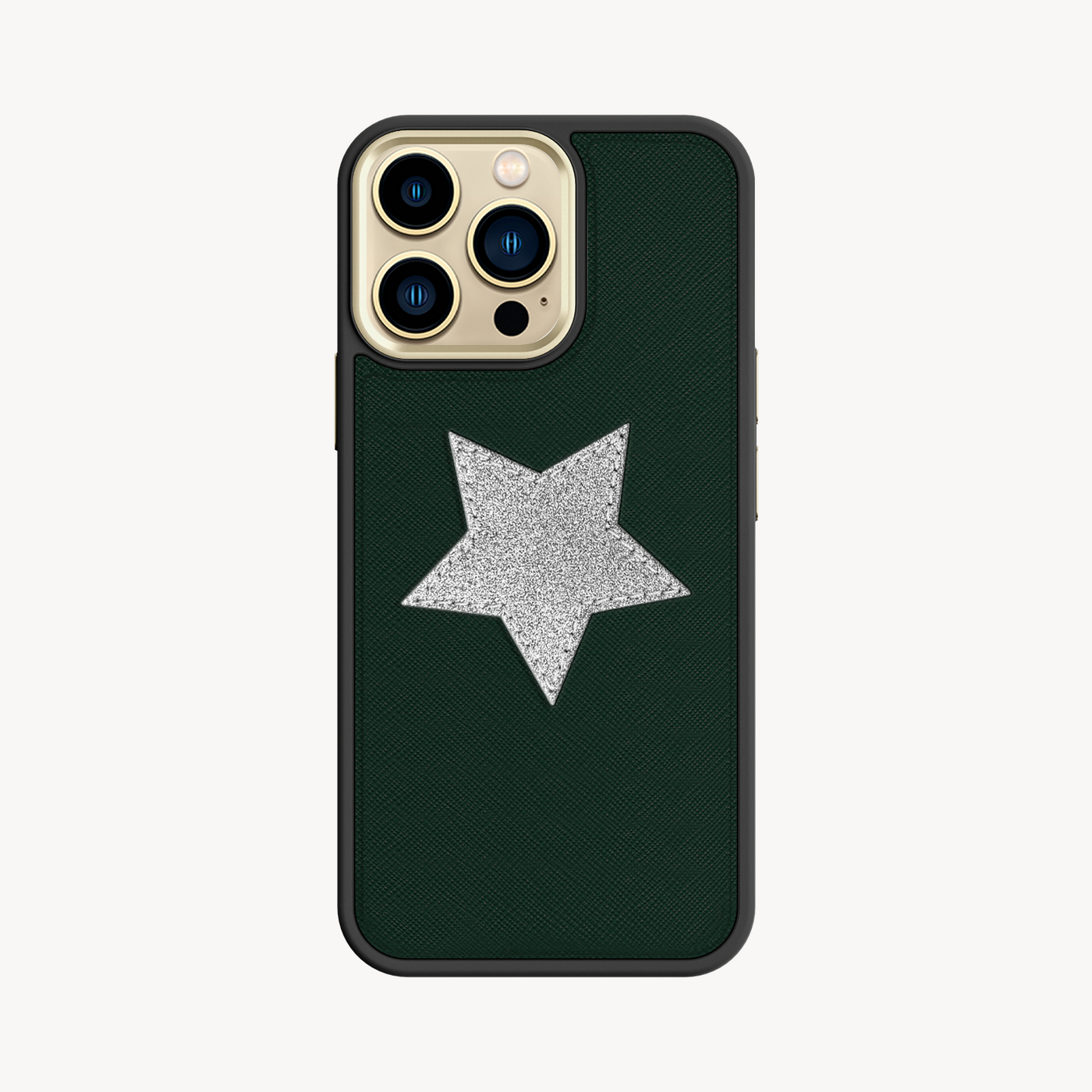 iPhone 14 Pro Max Phone Case, Saffiano Leather, Glitter V-Star