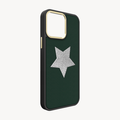 iPhone 14 Pro Max Phone Case, Saffiano Leather, Glitter V-Star