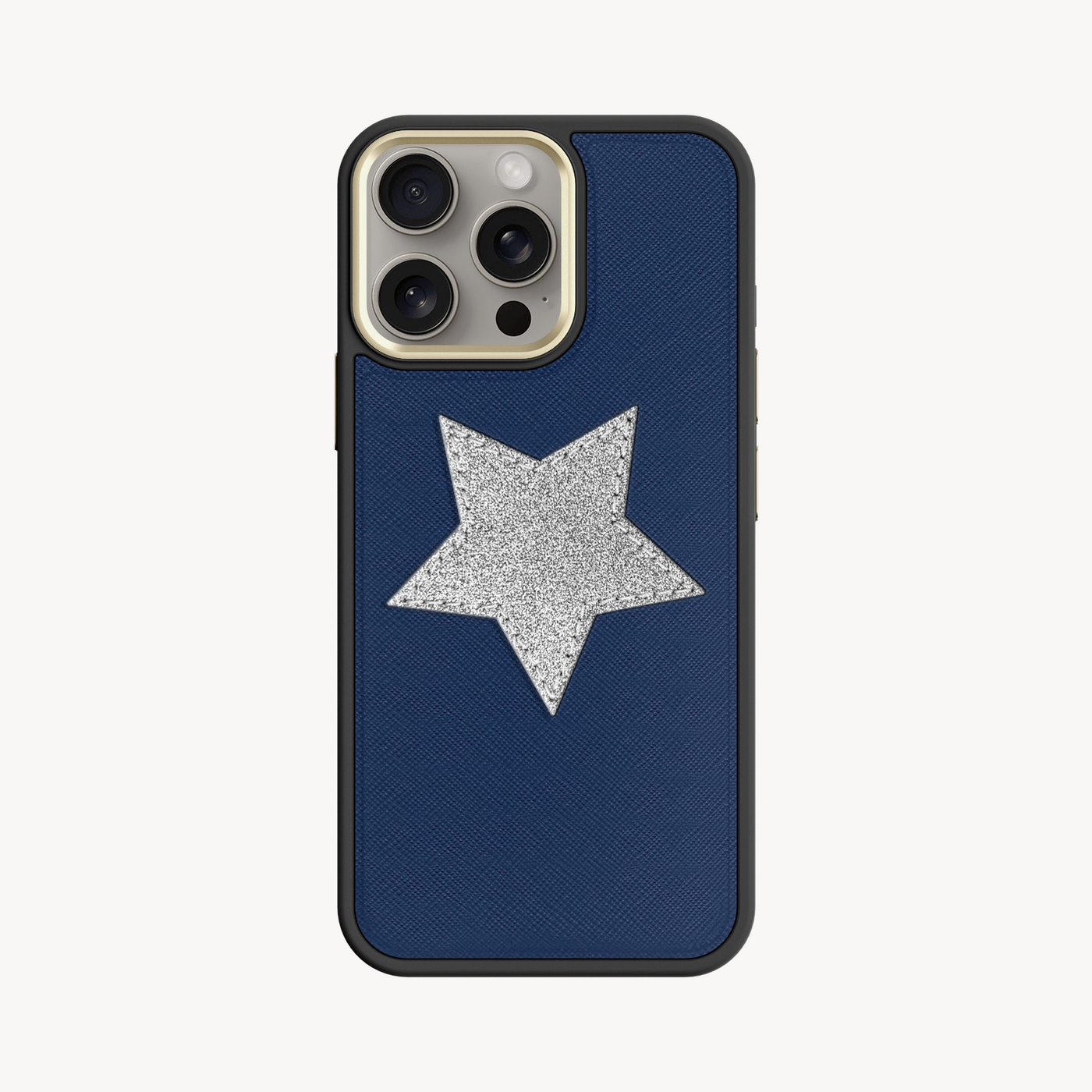 iPhone 15 Pro Phone Case, Saffiano Leather, Glitter V-Star