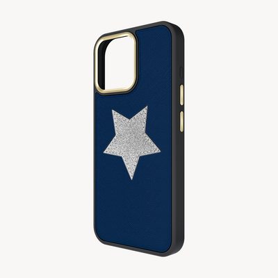 iPhone 15 Pro Max Phone Case, Saffiano Leather, Glitter V-Star