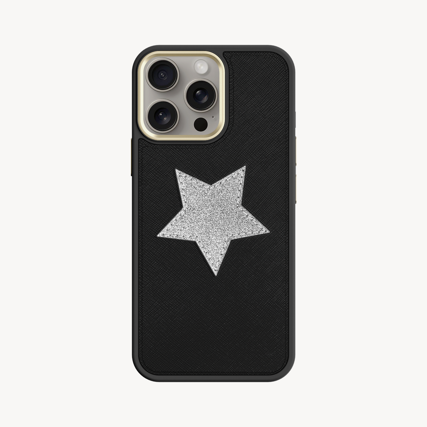 iPhone 15 Pro Max Phone Case, Saffiano Leather, Glitter V-Star