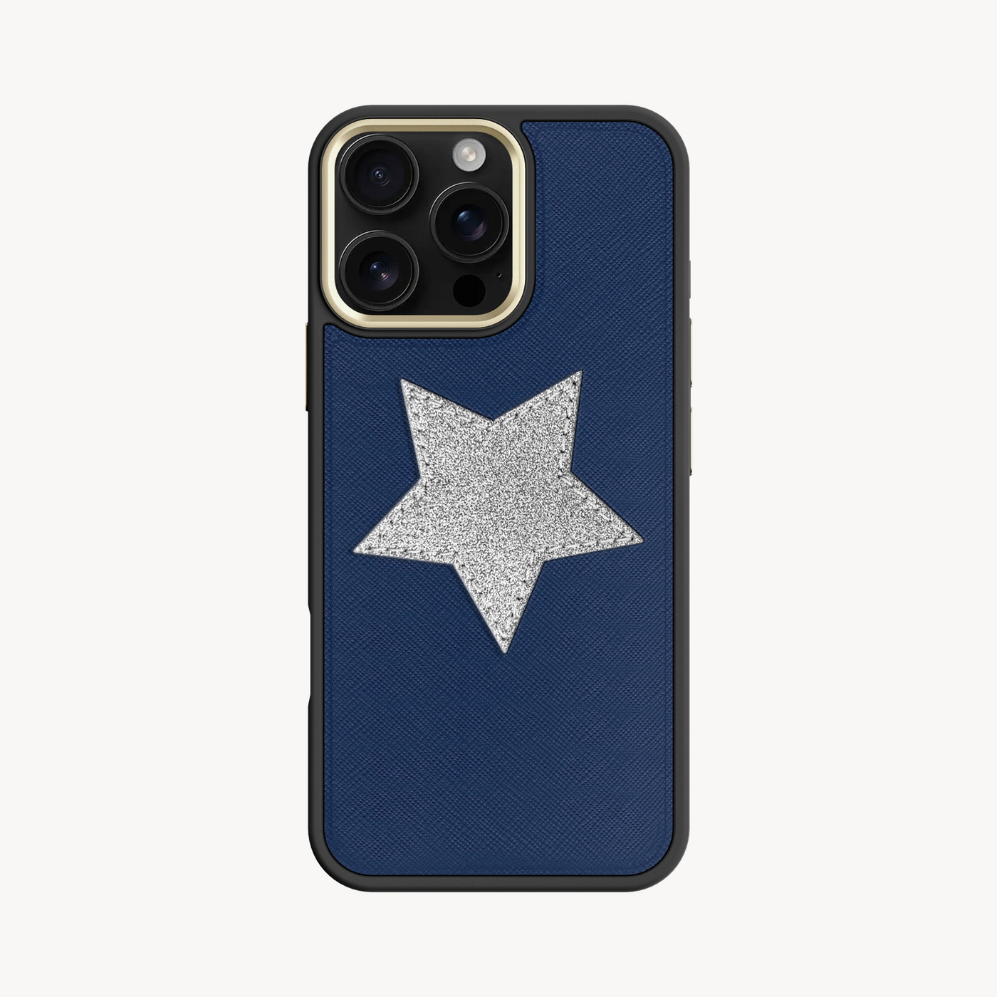 iPhone 16 Pro Phone Case, Saffiano Leather, Glitter V-Star