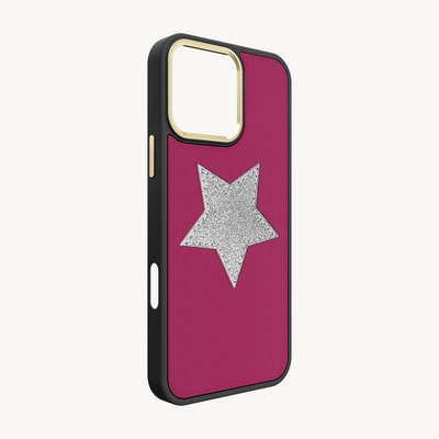 iPhone 16 Pro Phone Case, Saffiano Leather, Glitter V-Star