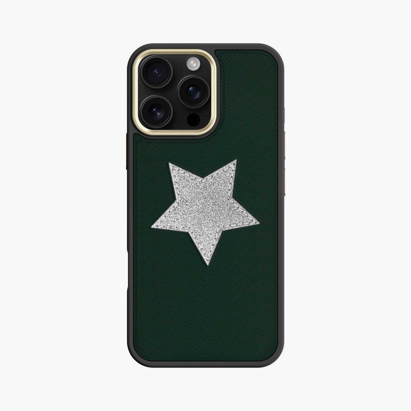 iPhone 16 Pro Max Phone Case, Saffiano Leather, Glitter V-Star