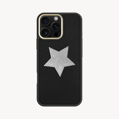 iPhone 16 Pro Max Phone Case, Saffiano Leather, Glitter V-Star