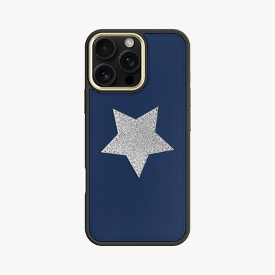 iPhone 16 Pro Max Phone Case, Saffiano Leather, Glitter V-Star