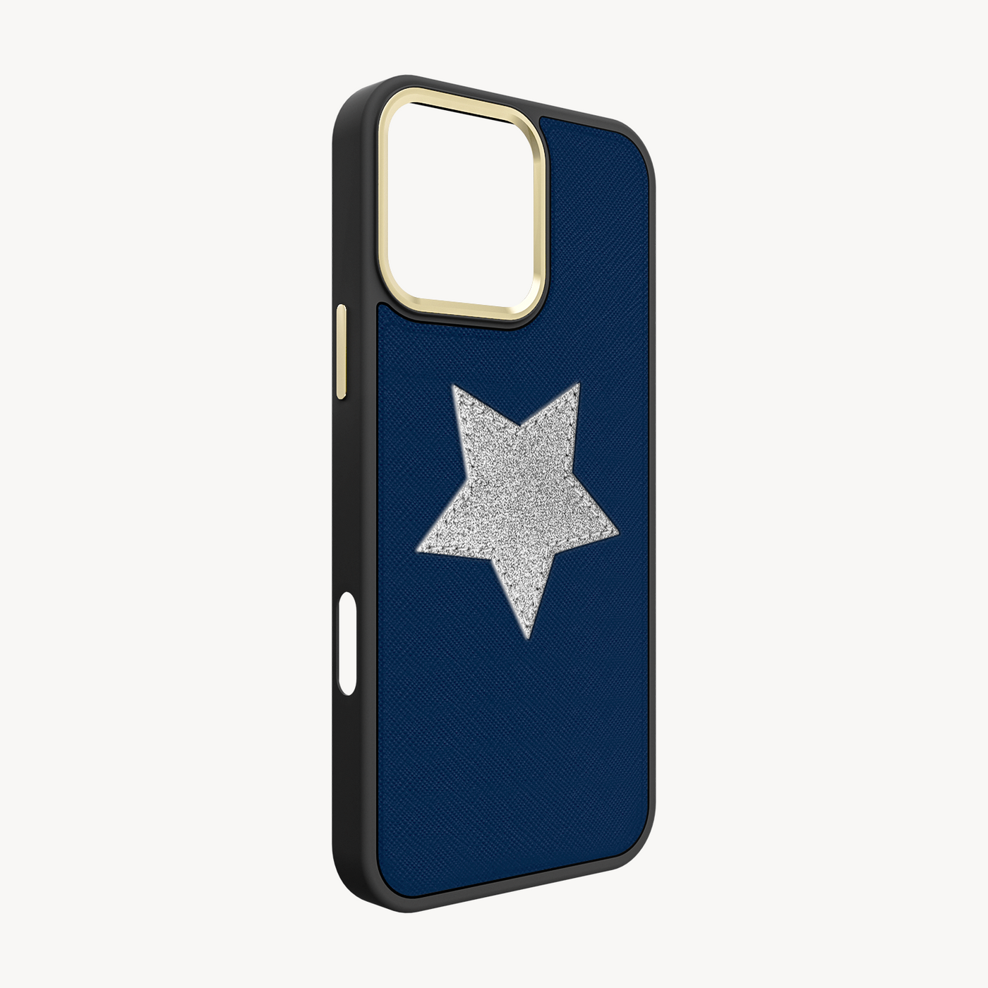 iPhone 16 Pro Max Phone Case, Saffiano Leather, Glitter V-Star