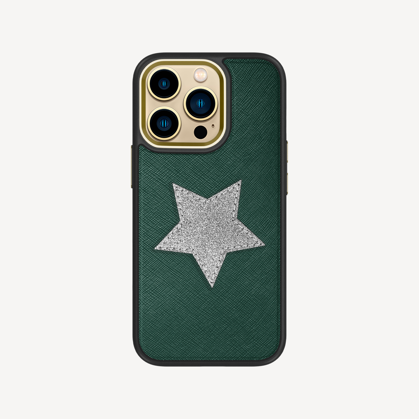 iPhone 14 Pro Phone Case, Saffiano Leather, Glitter V-Star