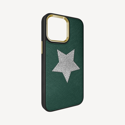 iPhone 13 Pro Max Phone Case, Saffiano Leather, Glitter V-Star