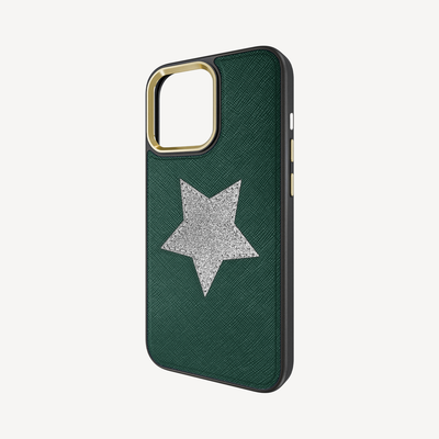 iPhone 13 Pro Phone Case, Saffiano Leather, Glitter V-Star