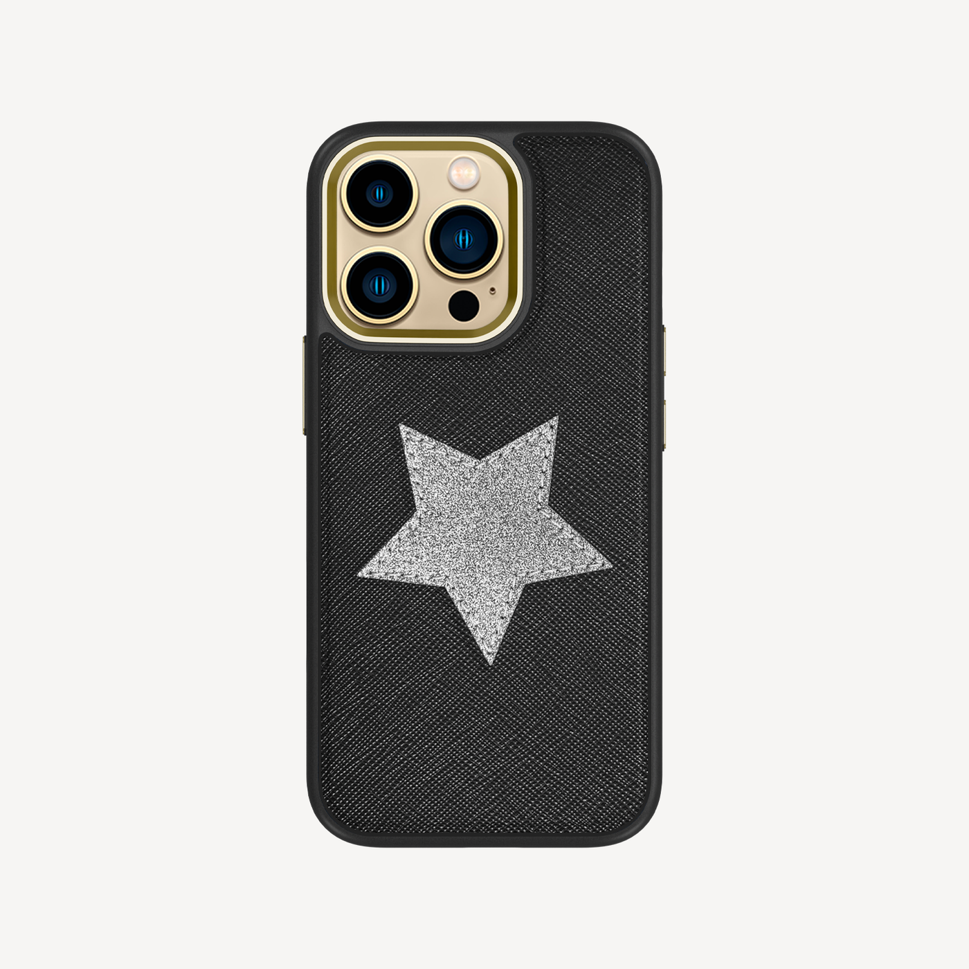 iPhone 13 Pro Phone Case, Saffiano Leather, Glitter V-Star