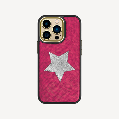 iPhone 13 Pro Phone Case, Saffiano Leather, Glitter V-Star