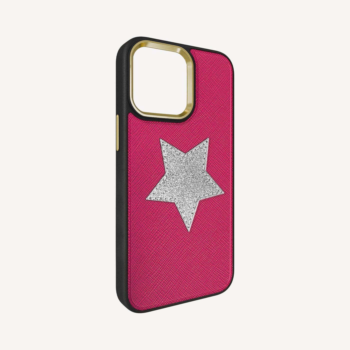 iPhone 14 Pro Phone Case, Saffiano Leather, Glitter V-Star