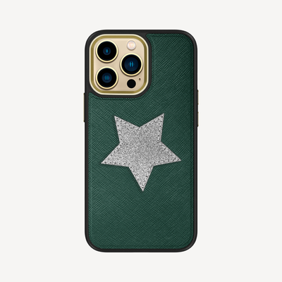 iPhone 14 Pro Max Phone Case, Saffiano Leather, Glitter V-Star