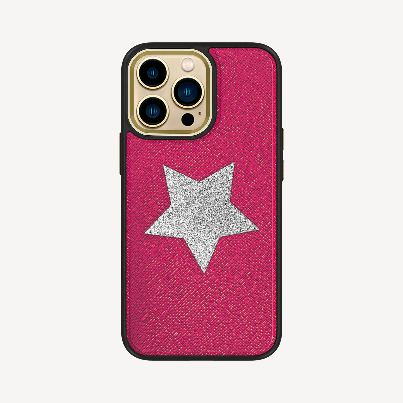 iPhone 14 Pro Max Phone Case, Saffiano Leather, Glitter V-Star