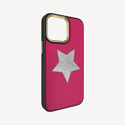 iPhone 14 Pro Max Phone Case, Saffiano Leather, Glitter V-Star