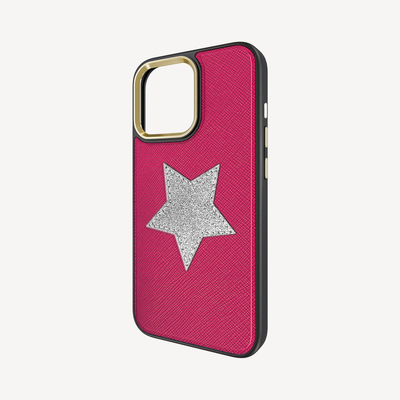 iPhone 14 Pro Max Phone Case, Saffiano Leather, Glitter V-Star