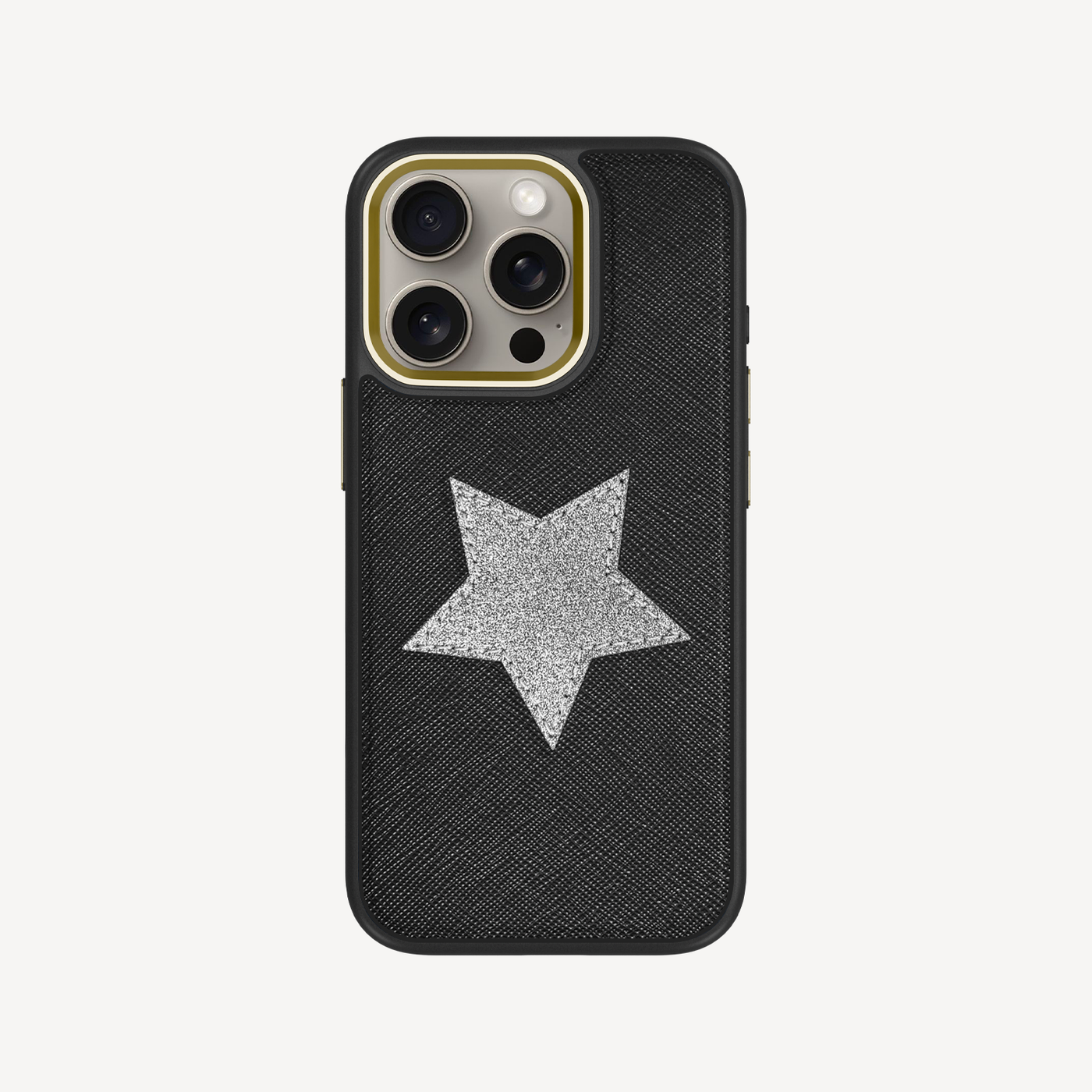 iPhone 15 Pro Phone Case, Saffiano Leather, Glitter V-Star