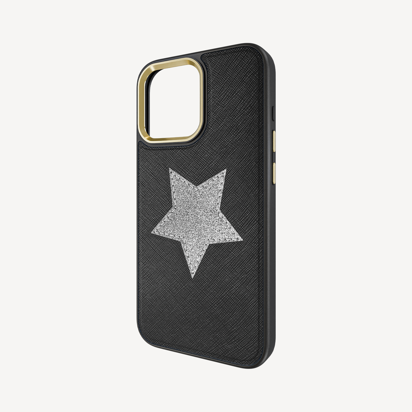 iPhone 15 Pro Phone Case, Saffiano Leather, Glitter V-Star