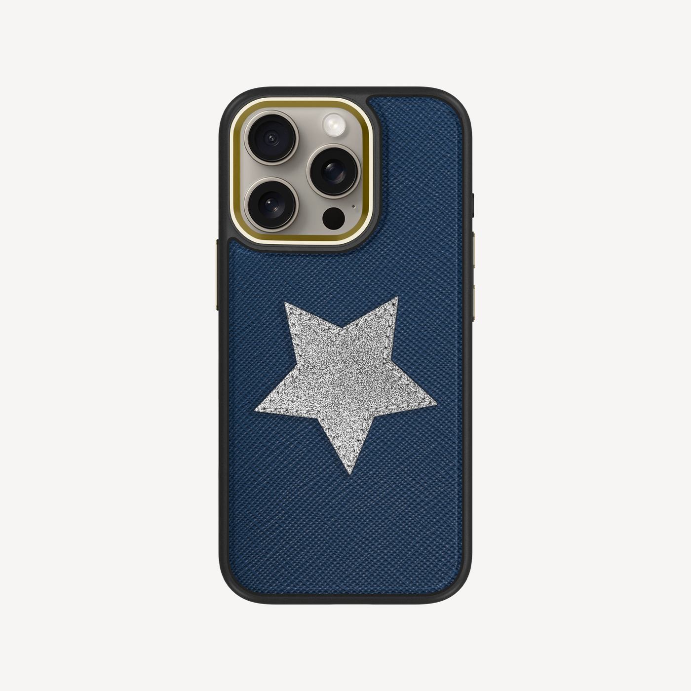 iPhone 15 Pro Phone Case, Saffiano Leather, Glitter V-Star