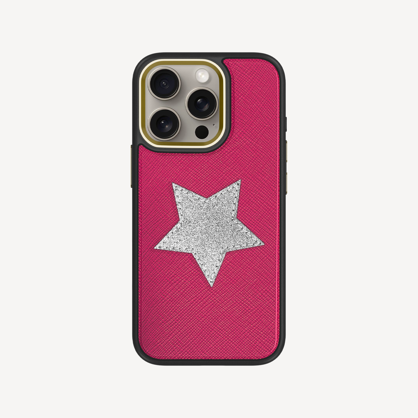 iPhone 15 Pro Phone Case, Saffiano Leather, Glitter V-Star