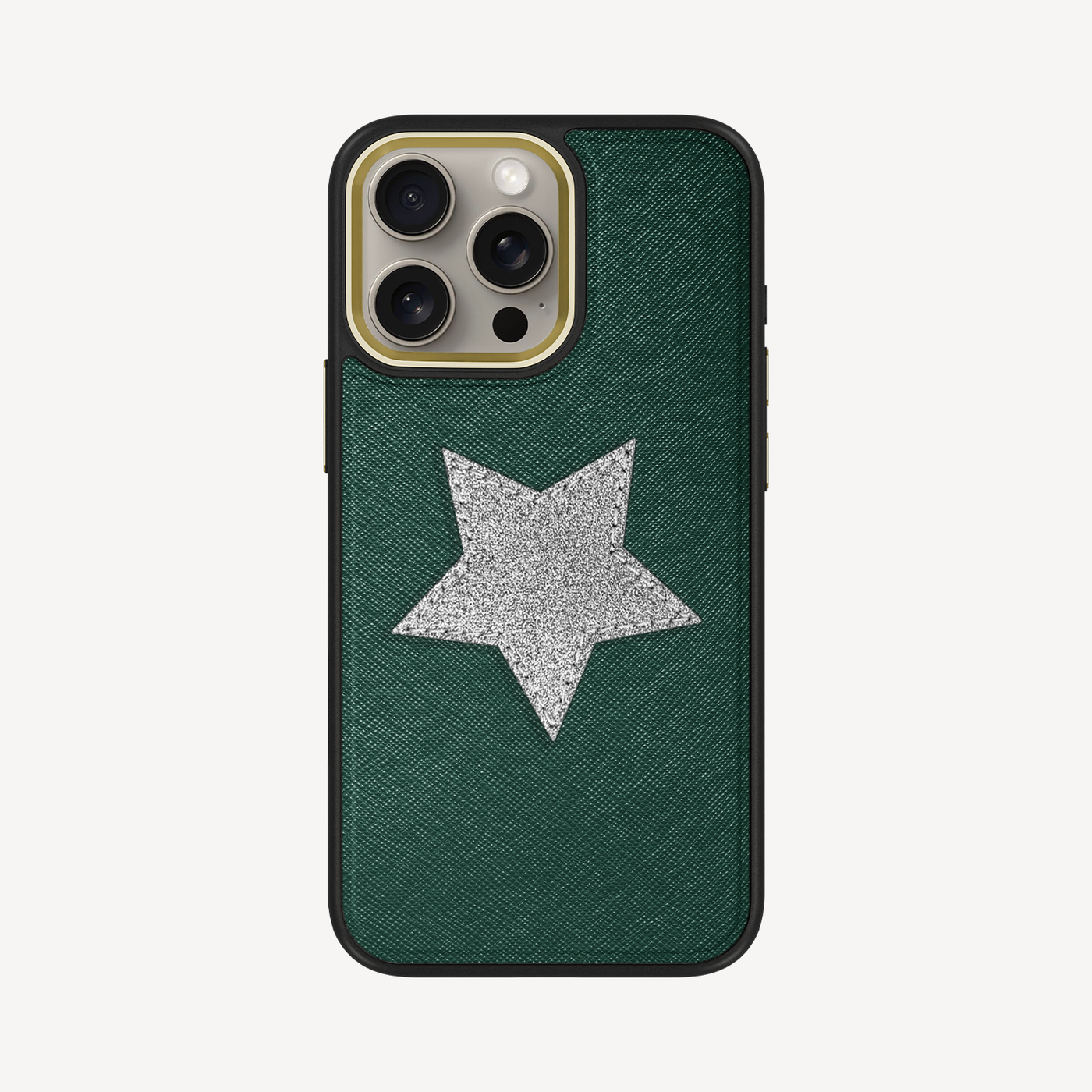 iPhone 15 Pro Max Phone Case, Saffiano Leather, Glitter V-Star