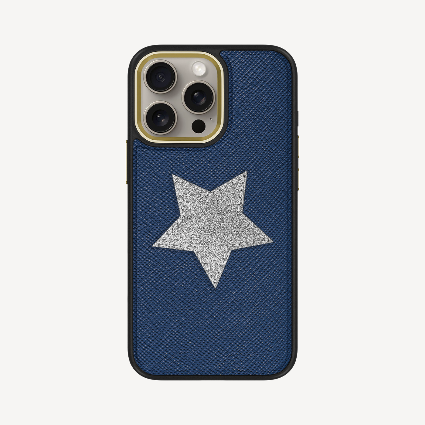 iPhone 15 Pro Max Phone Case, Saffiano Leather, Glitter V-Star