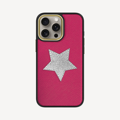 iPhone 15 Pro Max Phone Case, Saffiano Leather, Glitter V-Star