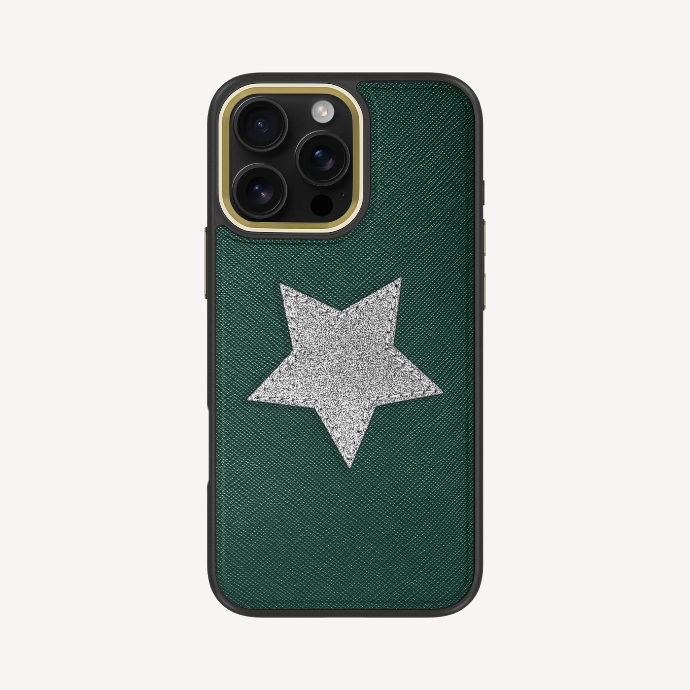 iPhone 16 Pro Phone Case, Saffiano Leather, Glitter V-Star